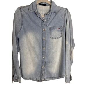 TNG‎ Womens Denim Shirt Light Wash Long Sleeve Casual Button Down Top